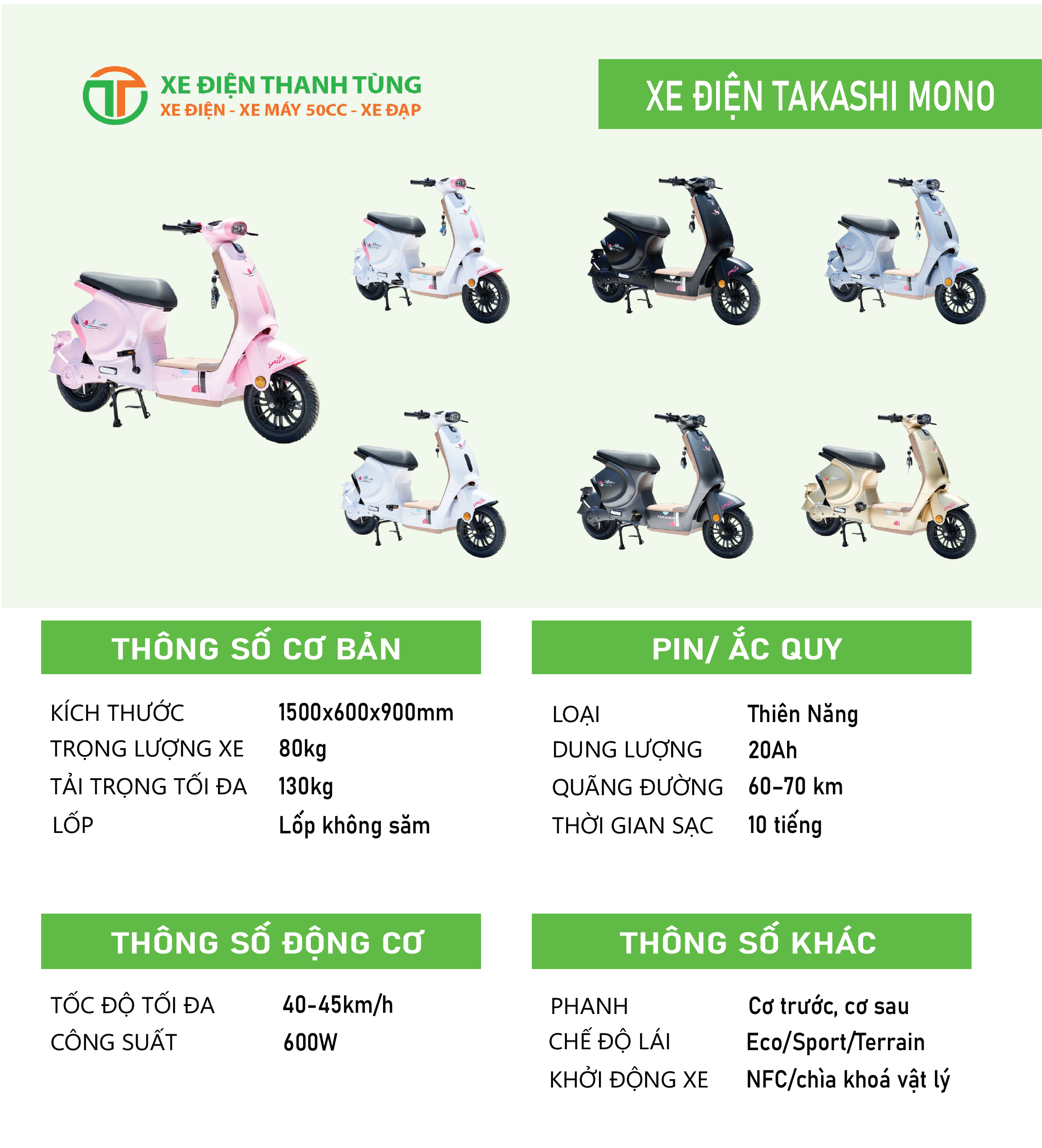 Thông số xe điện Takashi Mono
