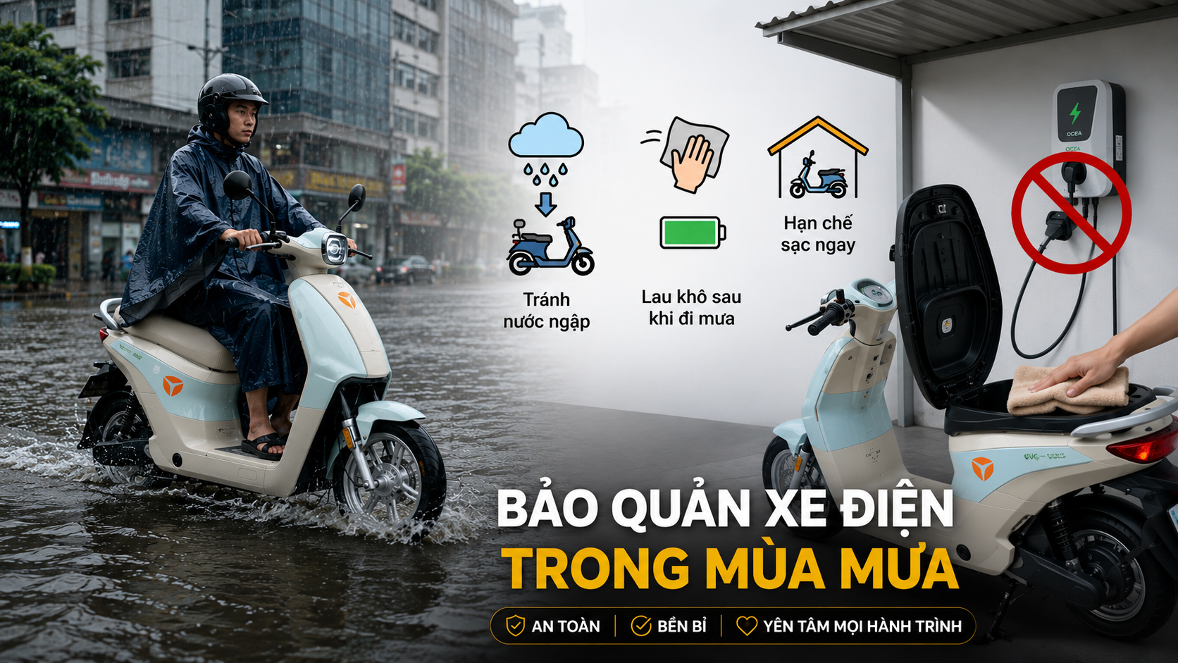 Cách bảo quản xe điện mùa mưa
